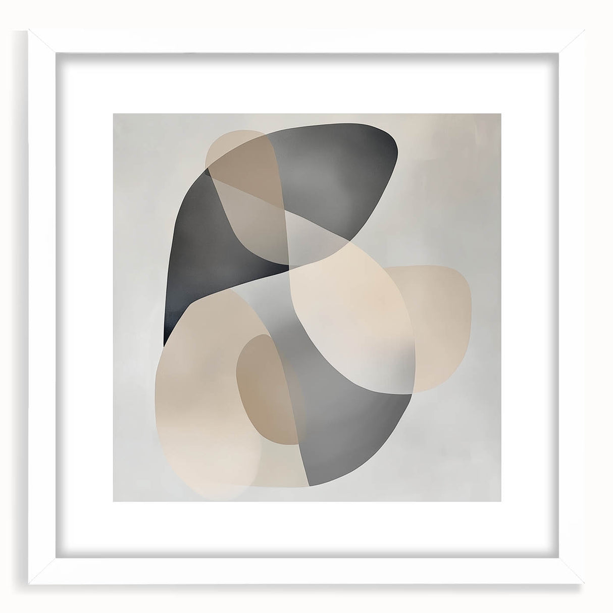 Abstract Art Prints – Beige & Gray Organic Shape Modern Wall Canvas