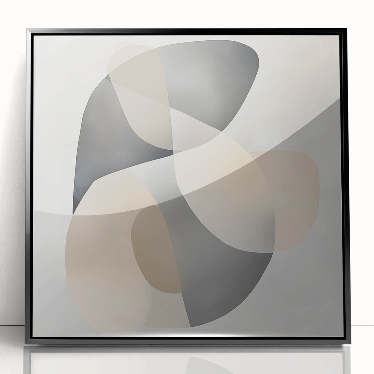 Abstract Art Prints – Beige & Gray Organic Shape Modern Wall Canvas