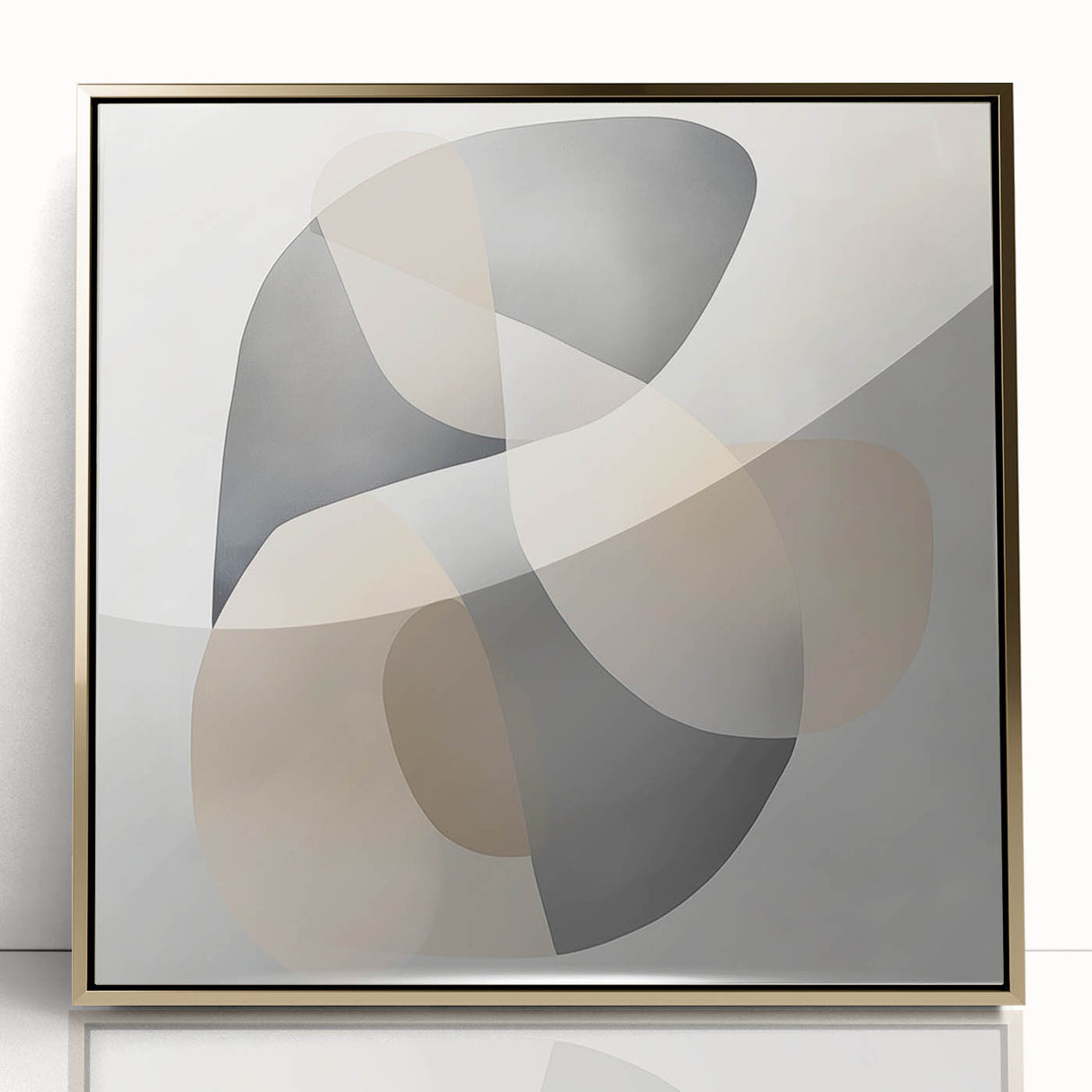 Abstract Art Prints – Beige & Gray Organic Shape Modern Wall Canvas