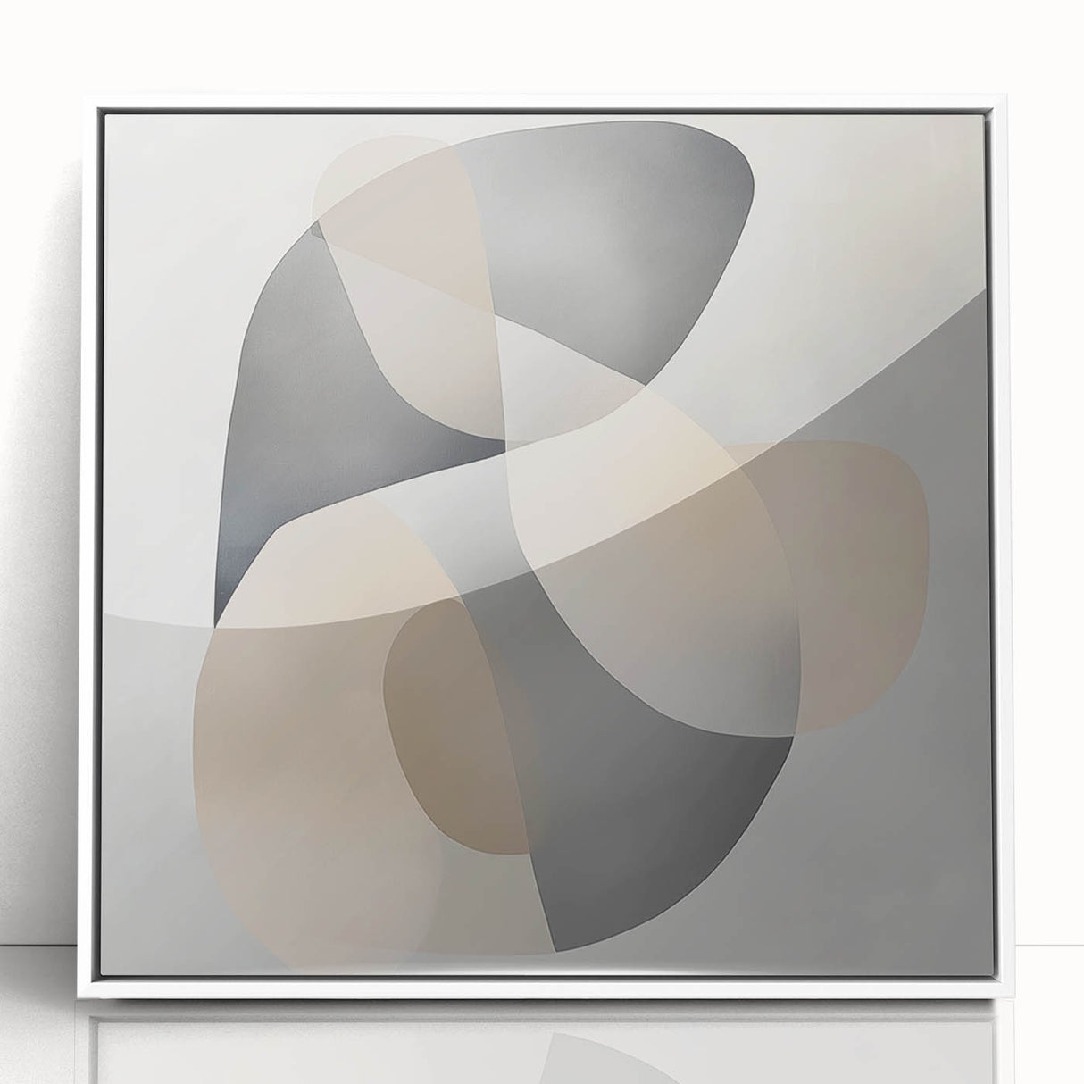 Abstract Art Prints – Beige & Gray Organic Shape Modern Wall Canvas
