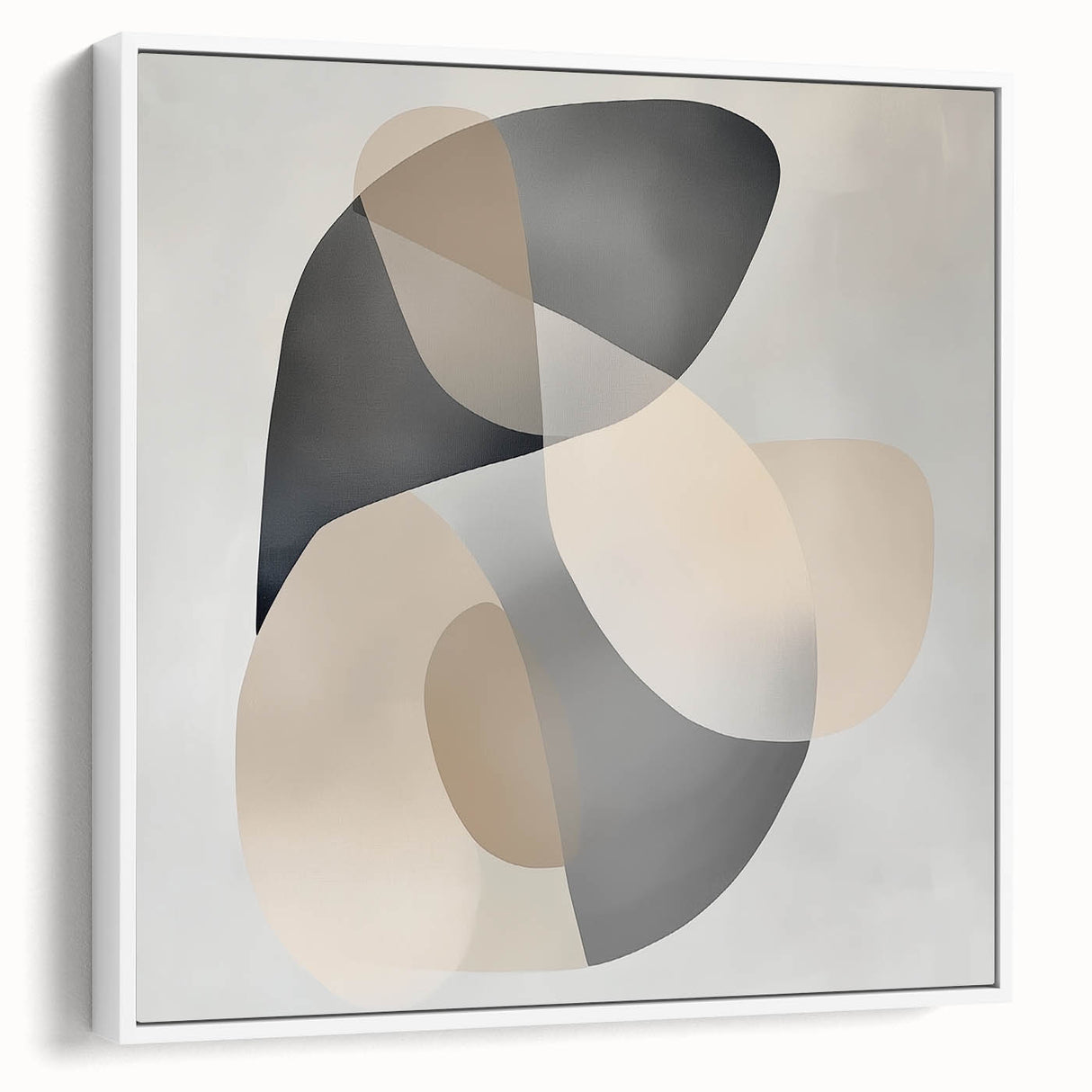 Abstract Art Prints – Beige & Gray Organic Shape Modern Wall Canvas