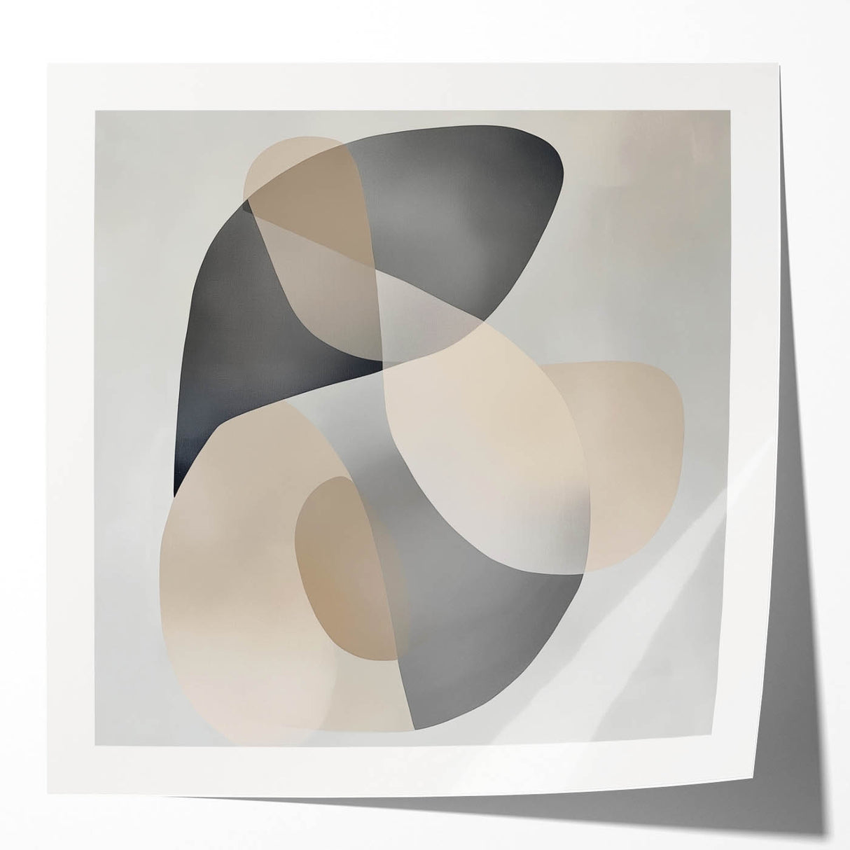 Abstract Art Prints – Beige & Gray Organic Shape Modern Wall Canvas