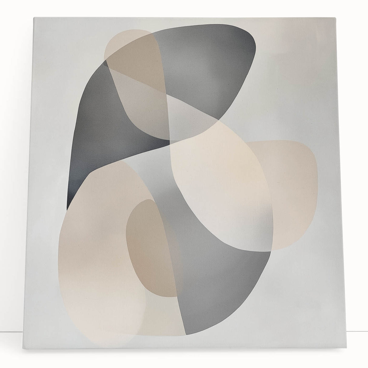 Abstract Art Prints – Beige & Gray Organic Shape Modern Wall Canvas