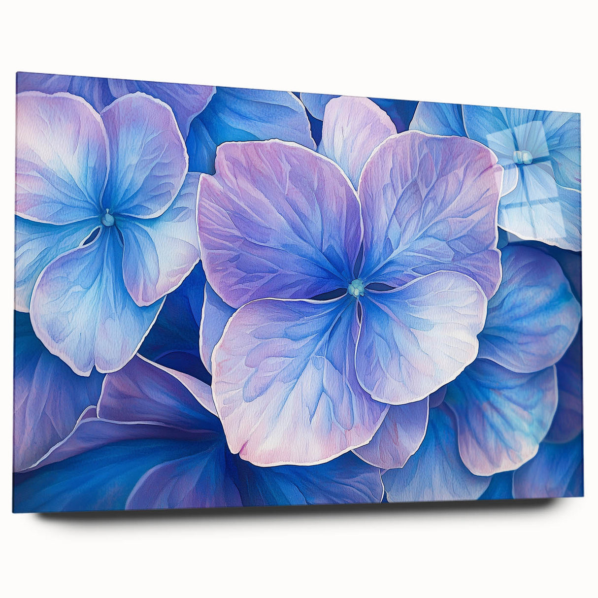 Abstract floral acrylic glass artwork displayed from a side view, showcasing vibrant colors and intricate designs, perfect for modern home decor.