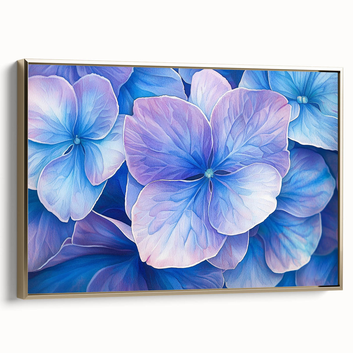 Framed canvas artwork displaying an abstract floral design with gold accents, showcasing vibrant colors and textures, ideal for modern home decor.