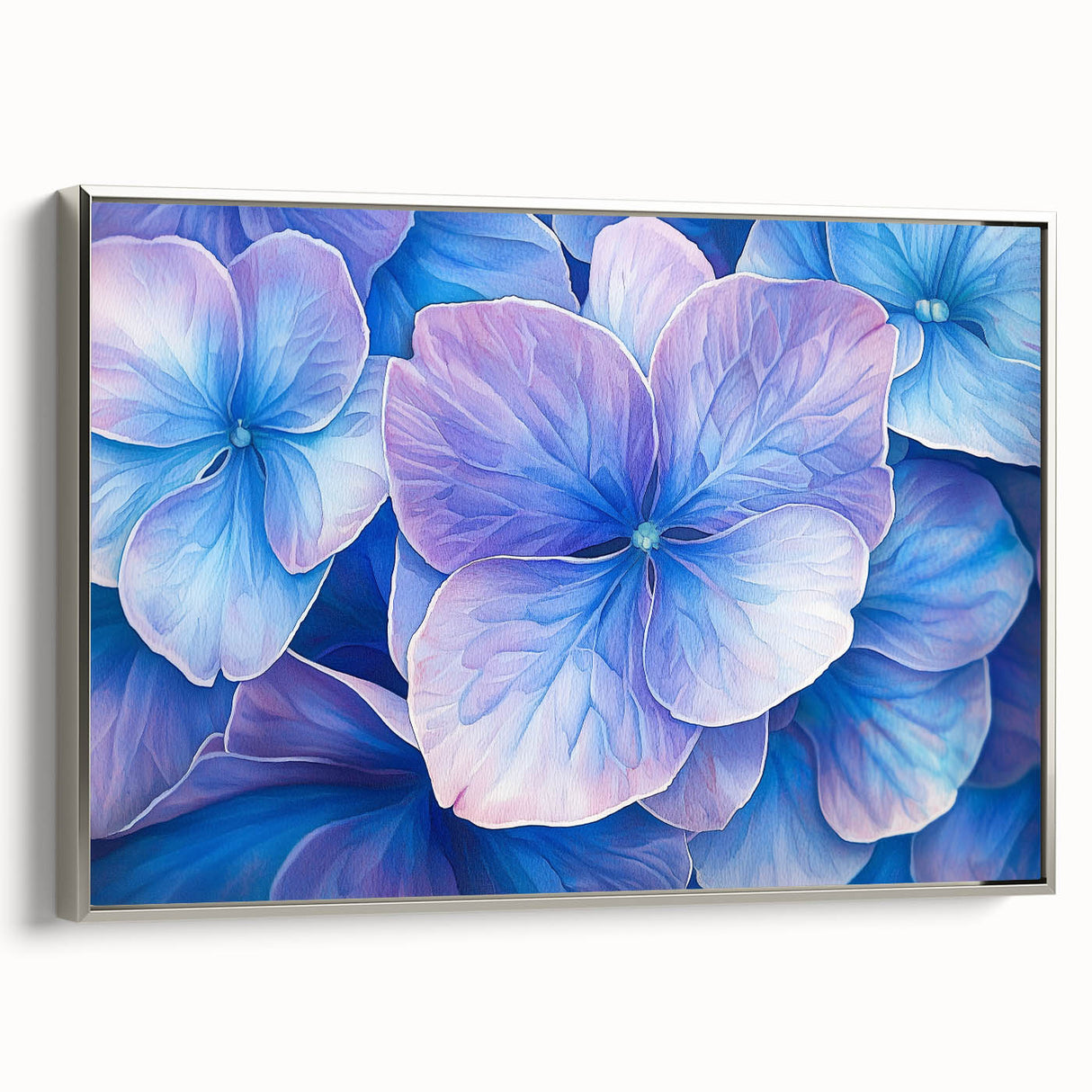 Abstract floral framed canvas art showcasing vibrant colors and intricate designs, set within a sleek silver frame, ideal for modern home décor.
