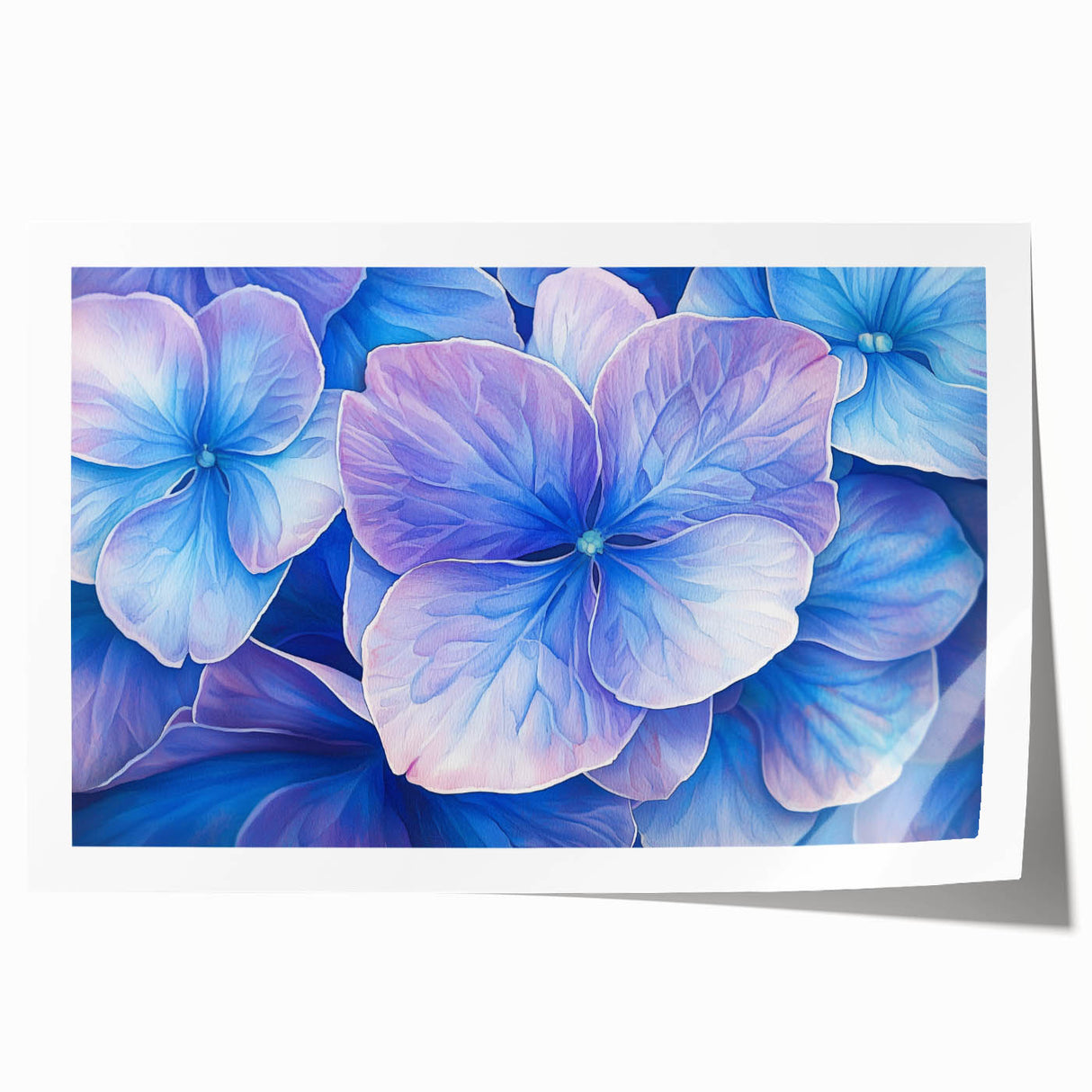 Abstract floral rolled print featuring vibrant colors of pink, blue, and green, showcasing intricate botanical designs. Perfect for enhancing home decor or art collection.