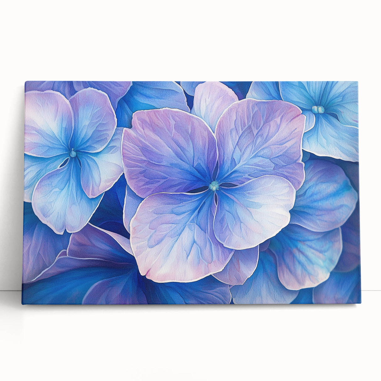 Elegant abstract floral artwork on stretched canvas, featuring vibrant colors and intricate designs, leaning against a textured wall for display. Perfect for modern home decor.