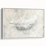 Abstract minimalist wall art framed canvas showcasing soft white tones with subtle textures, perfect for modern home decor. Side view highlighting the elegant design.