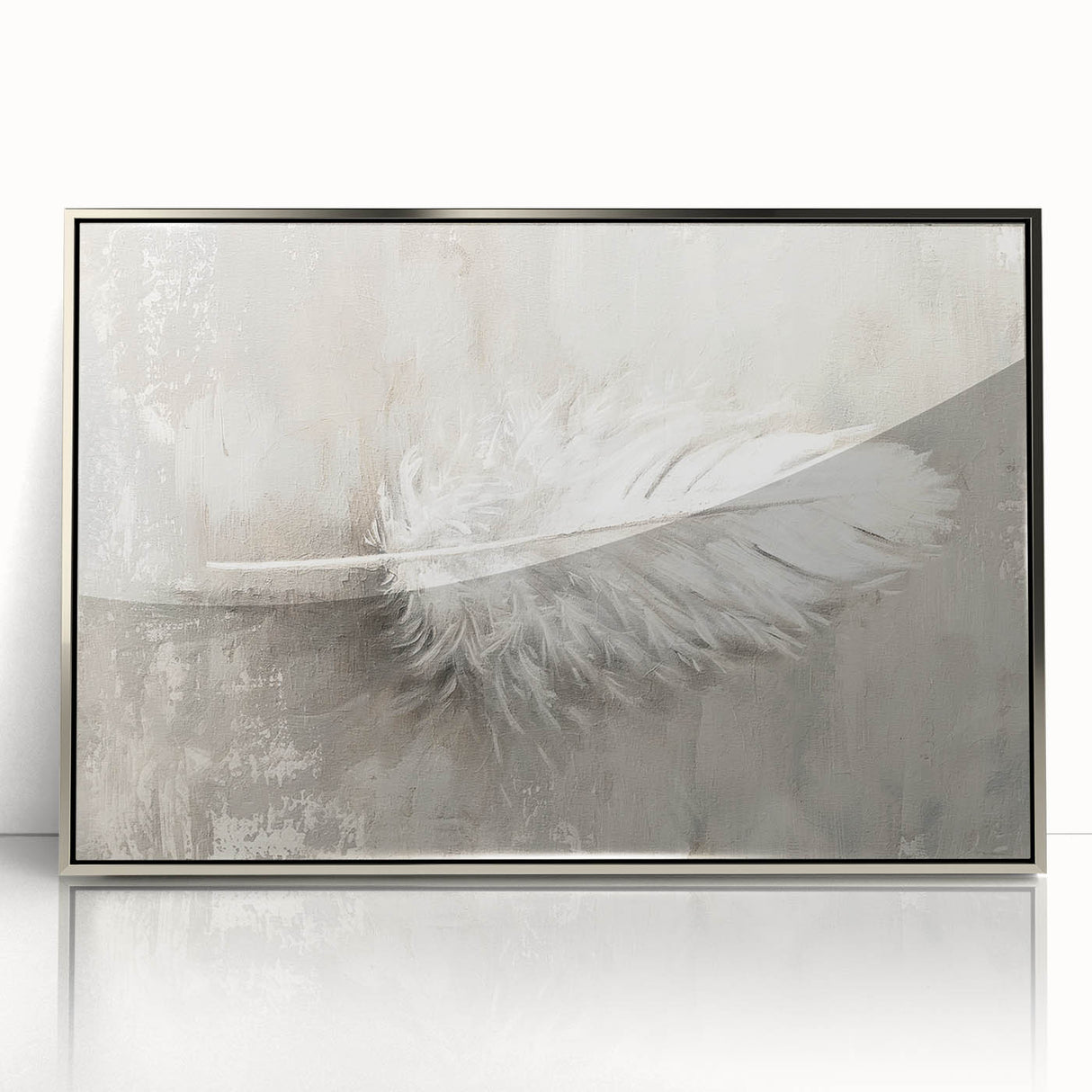 Framed abstract minimalist wall art featuring soft silver tones and geometric shapes, perfect for modern decor. Ideal for enhancing contemporary living spaces.