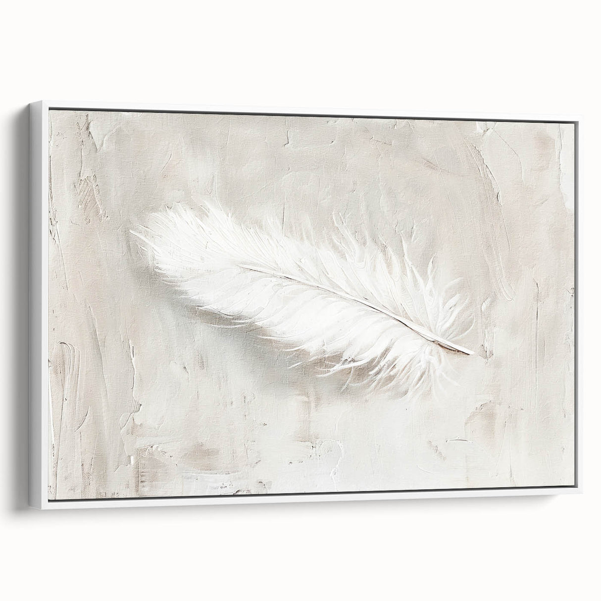 Framed minimalist wall art canvas in white, showcasing an abstract design with soft lines and gentle curves, perfect for modern home decor.