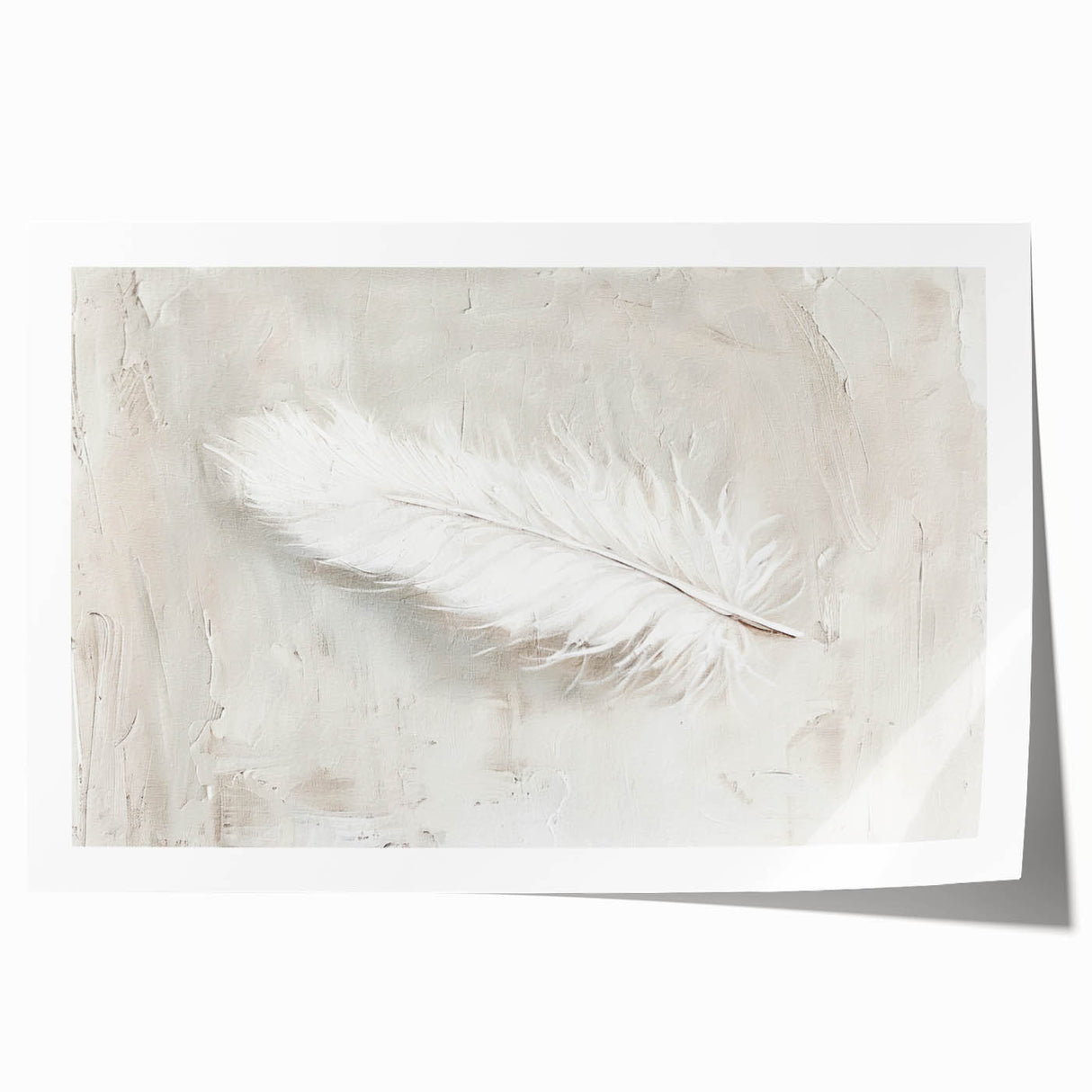 Abstract minimalist wall art print featuring soft, muted colors and geometric shapes, rolled and secured in a protective cardboard tube for easy shipping.