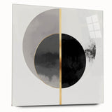 Minimalist Abstract Wall Art – Black, Gold & Gray Circle Design