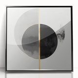 Minimalist Abstract Wall Art – Black, Gold & Gray Circle Design