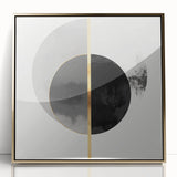 Minimalist Abstract Wall Art – Black, Gold & Gray Circle Design
