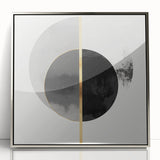 Minimalist Abstract Wall Art – Black, Gold & Gray Circle Design
