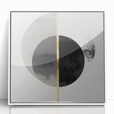 Minimalist Abstract Wall Art – Black, Gold & Gray Circle Design