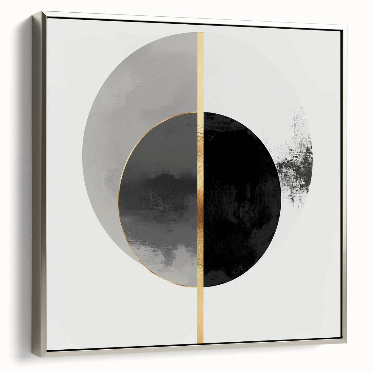 Minimalist Abstract Wall Art – Black, Gold & Gray Circle Design