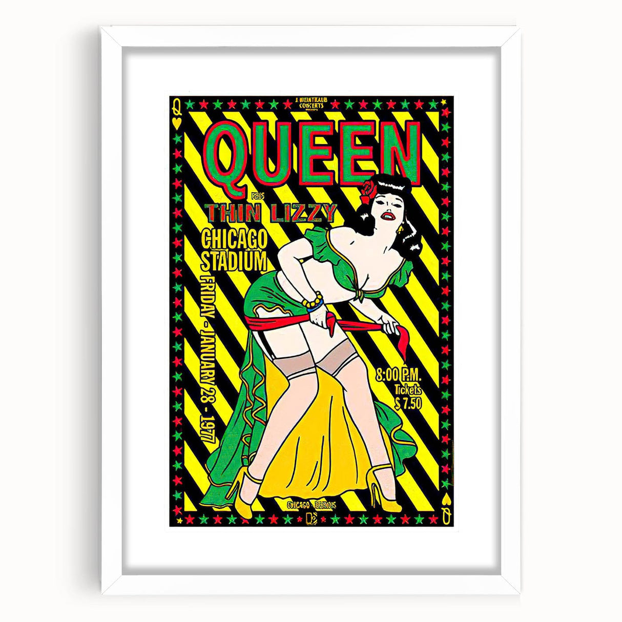 Queen 1977 Chicago Stadium Concert Poster - Thin Lizzy