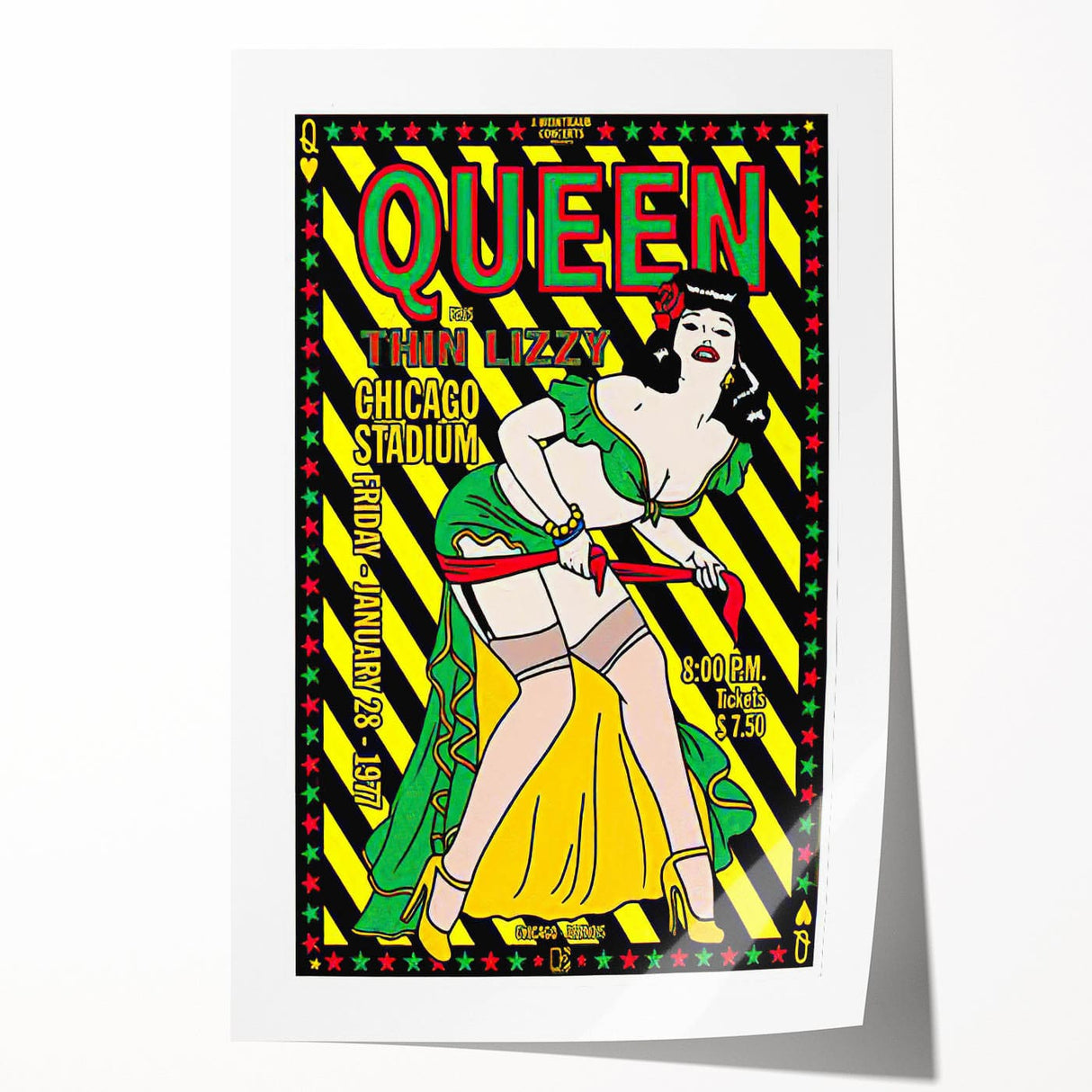 Queen 1977 Chicago Stadium Concert Poster - Thin Lizzy