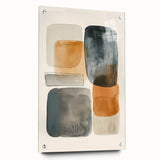 Abstract minimalist wall art displayed in a side view, featuring vibrant colors and geometric shapes, mounted with pins on a sleek surface, perfect for modern decor.