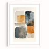 Abstract minimalist wall art print framed with a white mat, showcasing geometric shapes and soft color gradients, ideal for modern home decor.