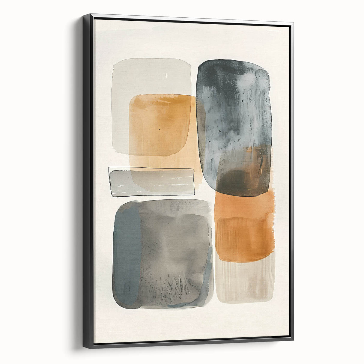 Framed minimalist wall art featuring an abstract black design, showcased from a side view, ideal for modern home decor and artistic interiors.