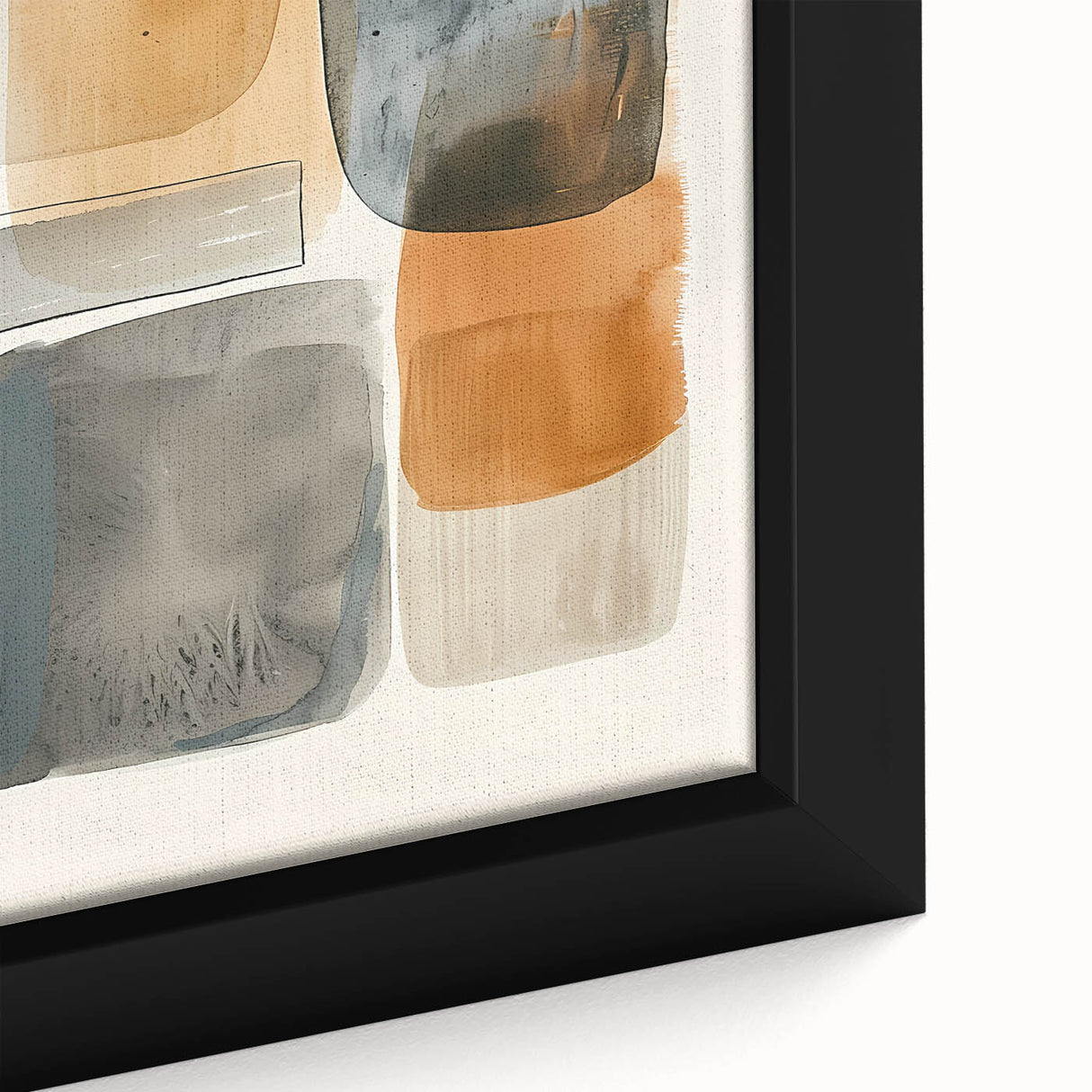 Close-up of a framed abstract minimalist wall art design featuring soft pastel colors and geometric shapes, ideal for modern home decor. The artwork adds a contemporary touch to any space, showcasing a blend of creativity and elegance.