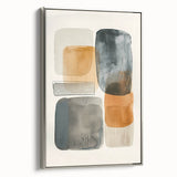 Framed abstract minimalist wall art in silver, showcasing fluid shapes and subtle tones. Ideal for modern home decor, enhancing any living space with elegance.