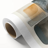 Abstract minimalist wall art printed on rolled canvas, showcasing soft pastel colors and geometric shapes, ideal for modern home decor. Packaged securely in a cardboard tube for safe delivery.