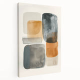 Abstract minimalist wall art on stretched canvas showcasing bold colors and geometric shapes, displayed from a side view to highlight its depth and texture. Perfect for modern decor.