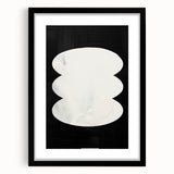 Abstract minimalist wall art framed with a black mat, showcasing geometric shapes and subtle color contrasts, perfect for modern home decor.