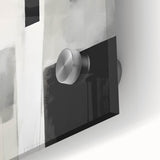 Close-up of an abstract minimalist wall art piece featuring vibrant colors and geometric shapes, displayed on acrylic glass for a sleek modern look, perfect for contemporary decor.