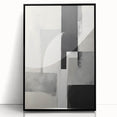 Framed abstract minimalist wall art featuring a sleek black design, perfect for modern home decor. The acrylic finish enhances its contemporary aesthetic, making it an ideal statement piece for any room.