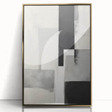 Framed abstract minimalist wall art featuring gold accents on a sleek acrylic background, ideal for modern decor, enhancing any living space with elegance.