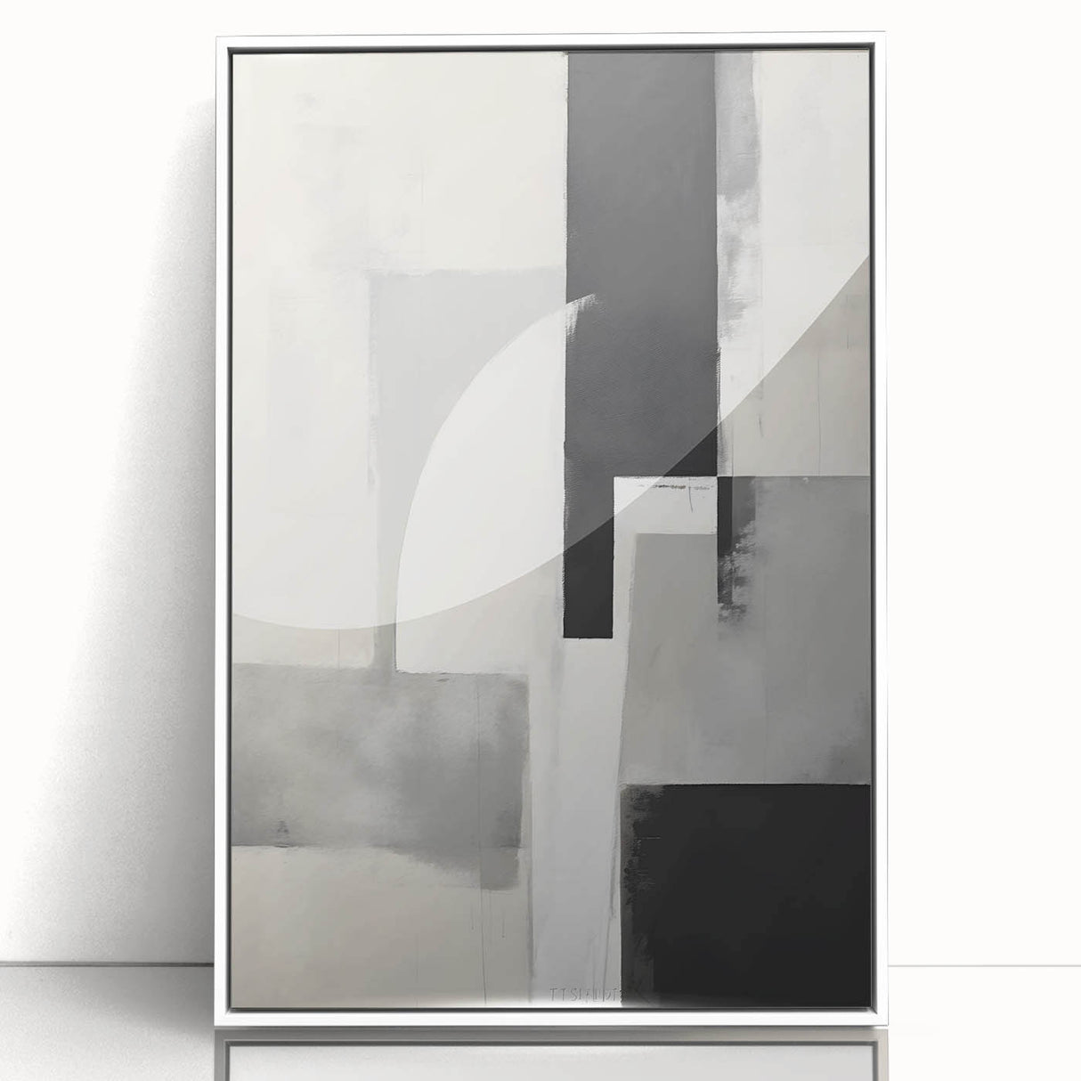 Abstract minimalist wall art framed in acrylic, featuring a sleek white design that adds elegance to modern interiors, ideal for contemporary decor enthusiasts.