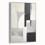 Abstract minimalist wall art featuring a framed canvas in white, showcasing a sleek design with clean lines and geometric shapes, ideal for modern interiors.
