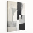 Abstract minimalist wall art on stretched canvas showcasing soft pastel colors and geometric shapes, displayed in a side view against a neutral background.