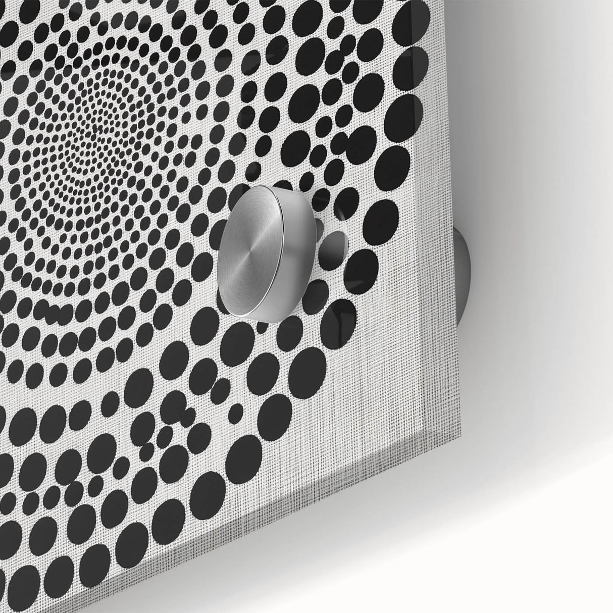 Abstract Art Prints – Hypnotic Black Dot Spiral on Textured Gray