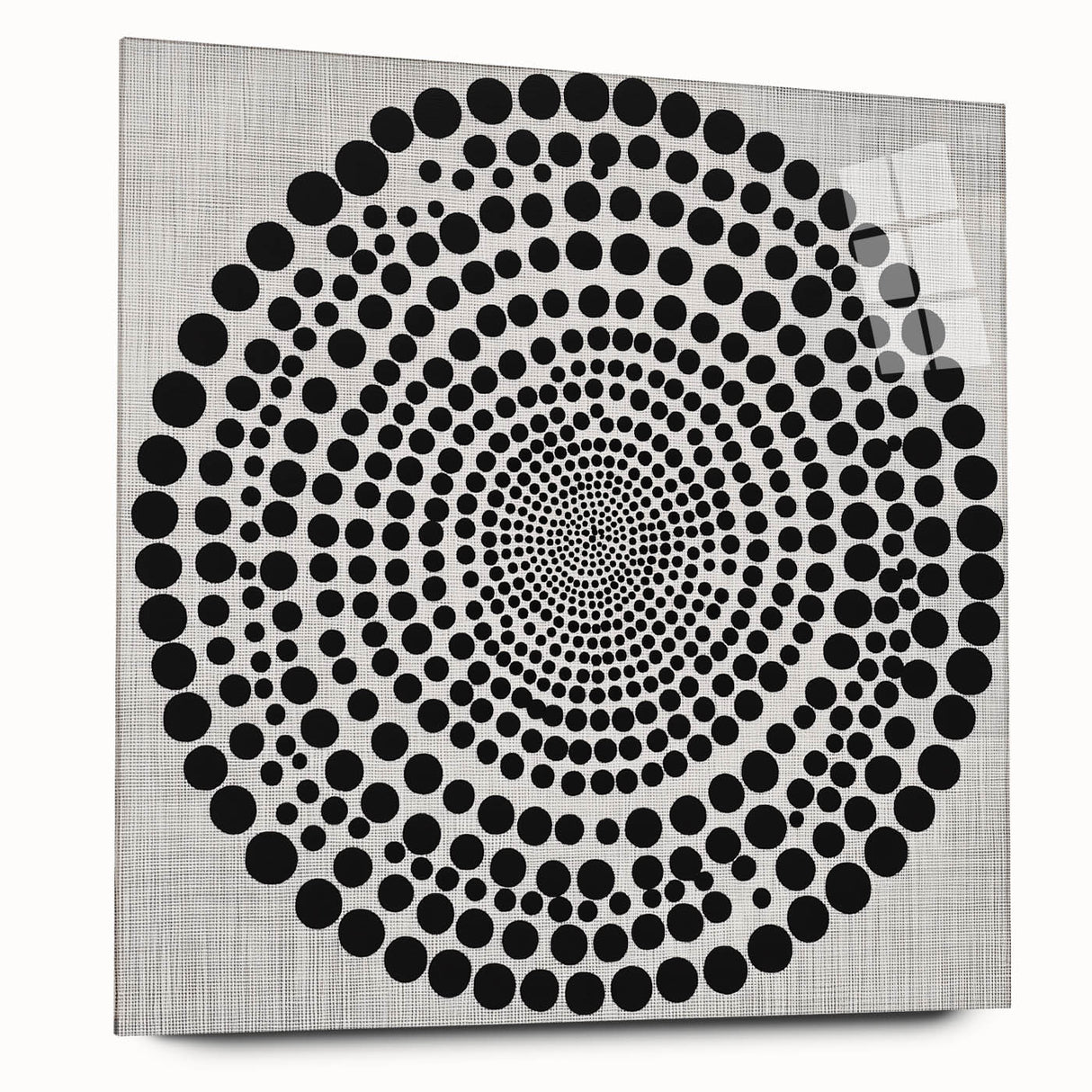 Abstract Art Prints – Hypnotic Black Dot Spiral on Textured Gray