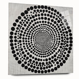 Abstract Art Prints – Hypnotic Black Dot Spiral on Textured Gray