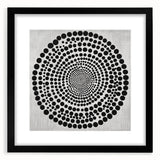 Abstract Art Prints – Hypnotic Black Dot Spiral on Textured Gray