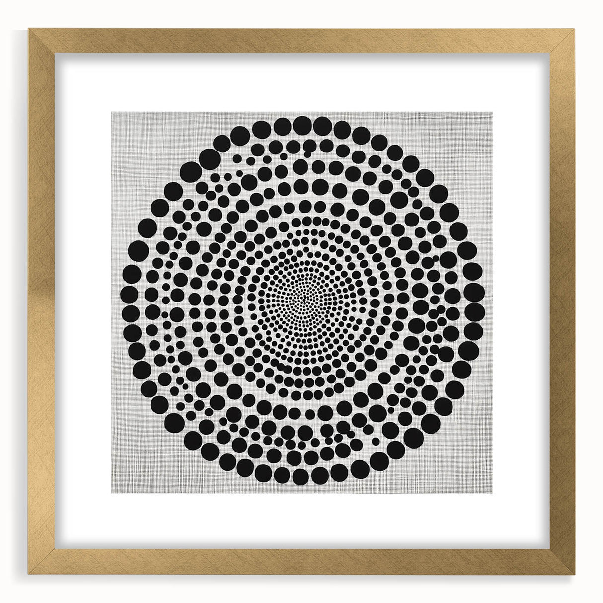 Abstract Art Prints – Hypnotic Black Dot Spiral on Textured Gray