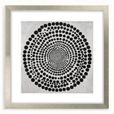 Abstract Art Prints – Hypnotic Black Dot Spiral on Textured Gray