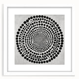 Abstract Art Prints – Hypnotic Black Dot Spiral on Textured Gray