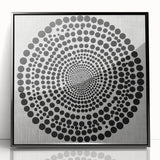 Abstract Art Prints – Hypnotic Black Dot Spiral on Textured Gray