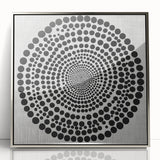 Abstract Art Prints – Hypnotic Black Dot Spiral on Textured Gray