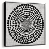 Abstract Art Prints – Hypnotic Black Dot Spiral on Textured Gray