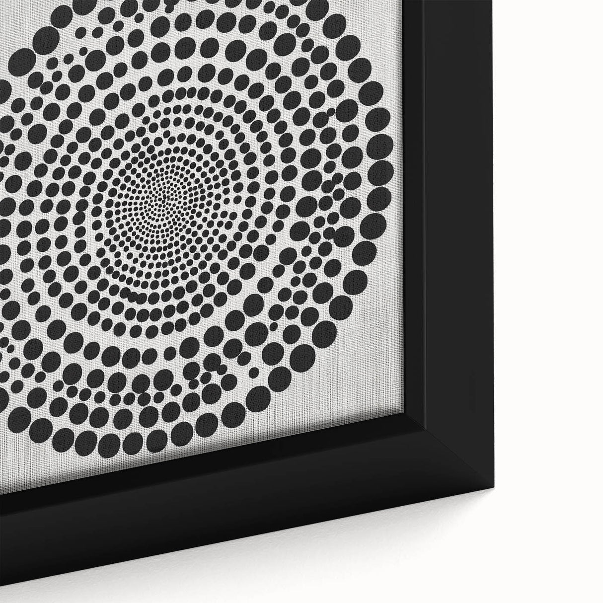 Abstract Art Prints – Hypnotic Black Dot Spiral on Textured Gray