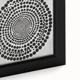 Abstract Art Prints – Hypnotic Black Dot Spiral on Textured Gray